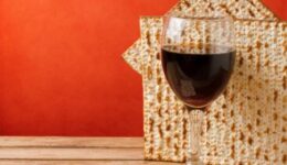Background with glass of wine and matza for passover celebration